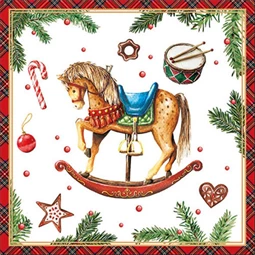 Szalvéta 1db 33x33cm Classic Rocking Horse White, Klasszikus hintaló fehér