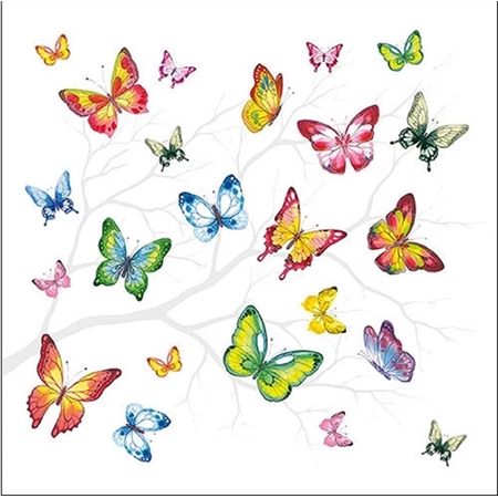 Szalvéta 1db 33x33cm Colorful Butterflies, Színes pillangó
