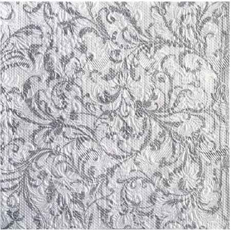 Szalvéta 1db 33x33cm Elegance Damask white-silver, Elegáns fehér-ezüst