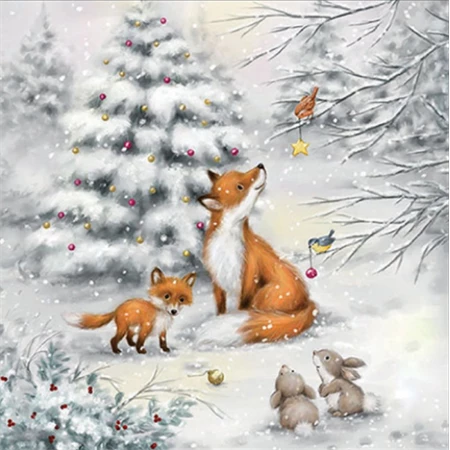 Szalvéta 1db 33x33cm Fox in forest, Róka az erdőben