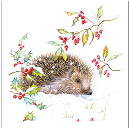 Szalvéta 1db 33x33cm HEDGEHOG IN WINTER, Süni télen