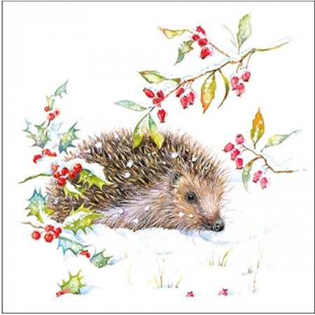 Szalvéta 1db 33x33cm HEDGEHOG IN WINTER, Süni télen
