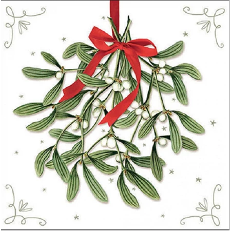 Szalvéta 1db 33x33cm Mistletoe with bow white, Fagyöngy fehér masnival