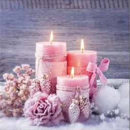 Szalvéta 1db 33x33cm ROMANTIC CANDLES, Romantikus karácsonyi gyertya