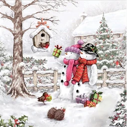 Szalvéta 1db 33x33cm Snowman bringing gifts, Ajándékozó hóember