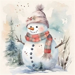 Szalvéta 1db 33x33cm Snowman in nature, Hóember a természetben