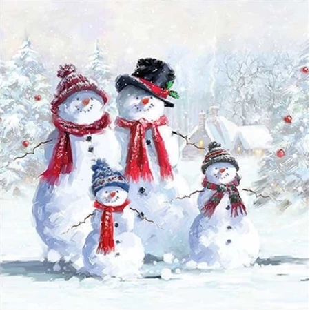 Szalvéta 1db 33x33cm Snowman with hat, Hóember kalapban
