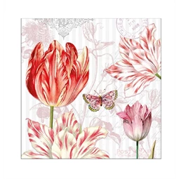 Szalvéta 1db 33x33cm Tulips Postcards, Tulipán képeslap