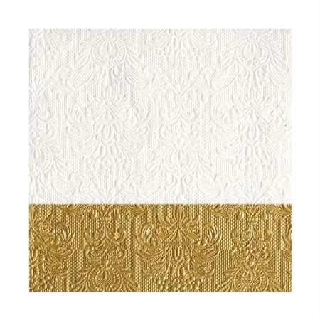 Szalvéta 1db 33x33cm dombornyomott Elegance Dip Gold, fehér-arany