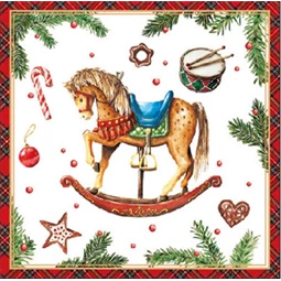 Szalvéta 25x25cm 20db/csomag Classic Rocking Horse White, Klasszikus hintaló fehér