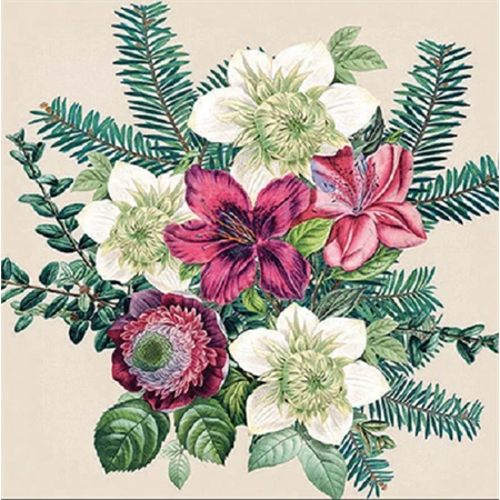 Szalvéta 33x33cm 20db/csomag Azalea and hellebous cream, Krém virágcsokor