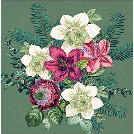 Szalvéta 33x33cm 20db/csomag Azalea and hellebous green, Zöld virágcsokor
