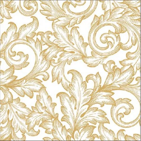 Szalvéta 33x33cm 20db/csomag BAROQUE GOLD/WHITE, Barokk arany/fehér