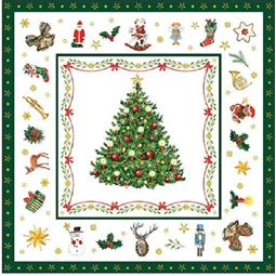 Szalvéta 33x33cm 20db/csomag Christmas evergreen white, Karácsonyi örökzöld fehér