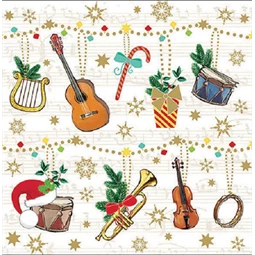 Szalvéta 33x33cm 20db/csomag Christmas instruments, Karácsonyi hangszerek