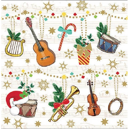 Szalvéta 33x33cm 20db/csomag Christmas instruments, Karácsonyi hangszerek