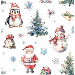 Szalvéta 33x33cm 20db/csomag Christmas trio white, Karácsoni hármas fehérbe