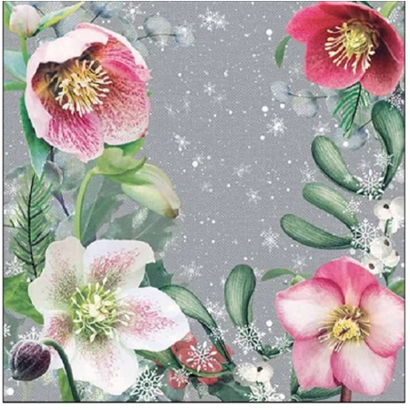 Szalvéta 33x33cm 20db/csomag Helleborus Orientalis Grey