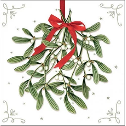 Szalvéta 33x33cm 20db/csomag Mistletoe with bow white, Fagyöngy fehér masnival