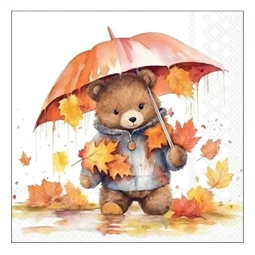 Szalvéta 33x33cm 20db/csomag Umbrella bear/Medve esernyővel