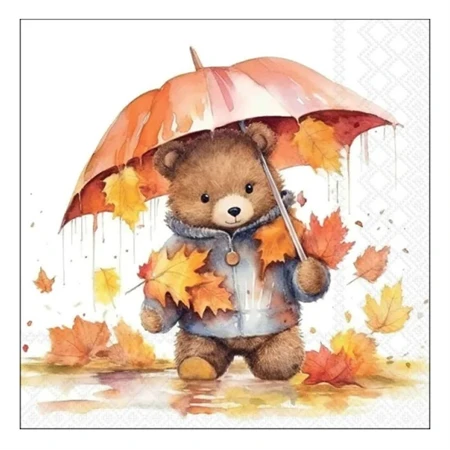 Szalvéta 33x33cm 20db/csomag Umbrella bear/Medve esernyővel
