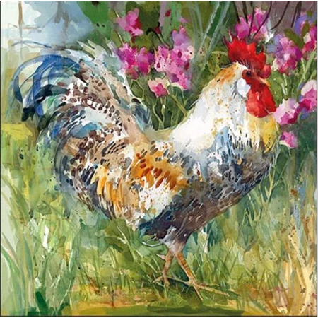 Szalvéta 33x33cm 20db/csomag Aquarell Rooster, Akvarell kakas