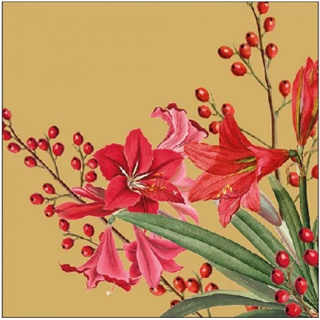 Szalvéta 33x33cm 20db/csomag Christmas Bouquet Gold, Karácsonyi csokor arany