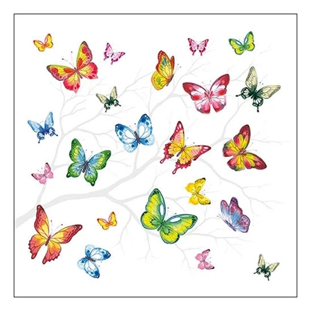 Szalvéta 33x33cm 20db/csomag Colorful Butterflies, Színes pillangó