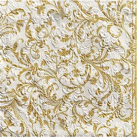 Szalvéta 33x33cm 20db/csomag Elegance Damask White/Gold, Elegáns fehér/arany