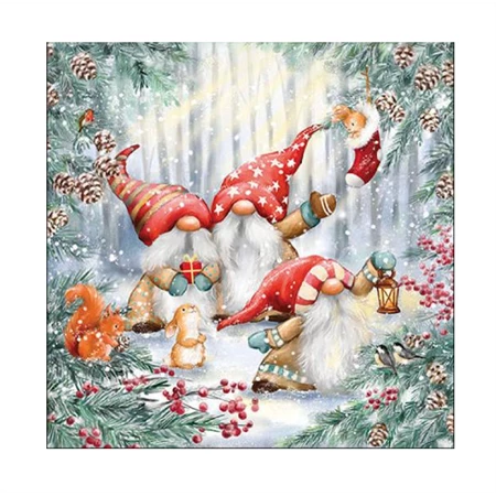 Szalvéta 33x33cm 20db/csomag Gnomes snowy forest, Manók az erdőben
