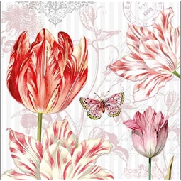 Szalvéta 33x33cm 20db/csomag Tulips Postcards, Tulipán képeslap