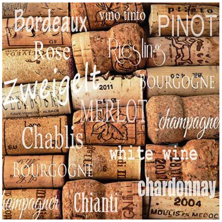 Szalvéta 33x33cm 20db/csomag Wine Corks, Boros dugó