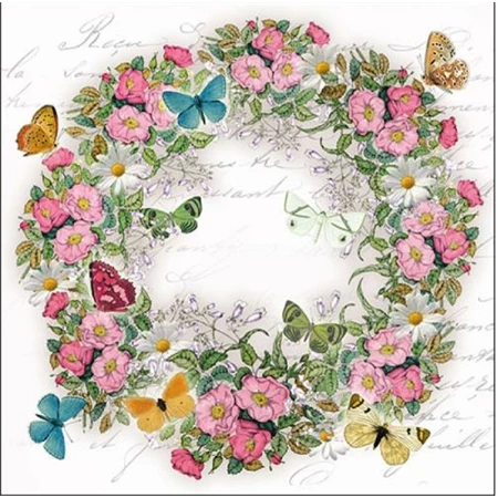 Szalvéta 33x33cm 20db/csomag Wreath of Flowers, Virág koszorú