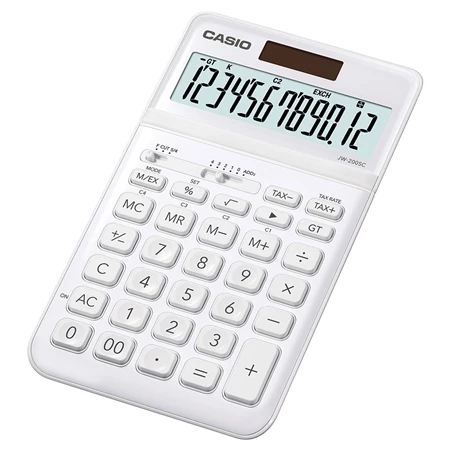 Számológép CASIO JW 200 SC 12 számjegyű, elem+napelem fehér