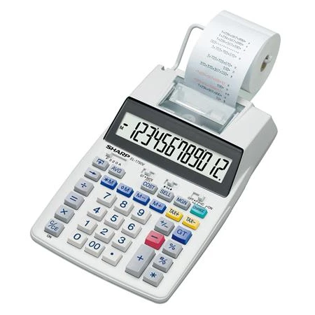 Számológép SHARP EL-1750V szalagos 12 számjegy, 2 színű nyomtató,