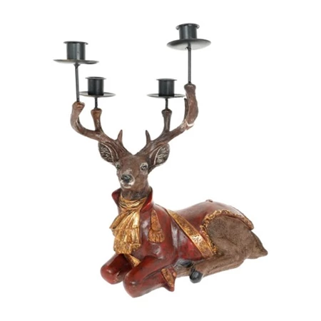 Szarvas gyertyatartóval, fekvő poly 28,5x16x34 cm bordó, barna