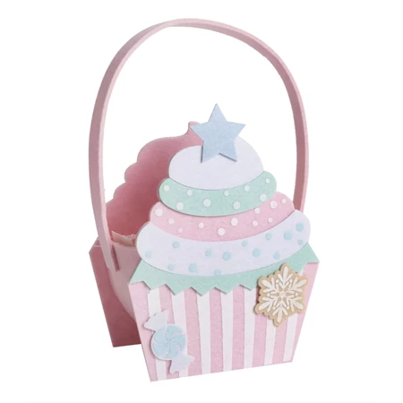 Szatyor filc, muffin alakú 14x18cm rózsaszín-fehér