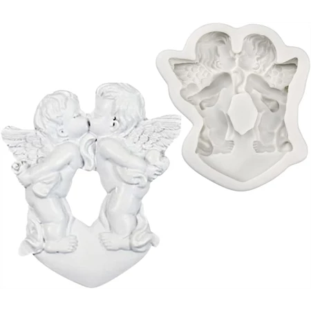 Szilikon öntőforma, mintázó, Csókolozó Angyalkák 80x86x14mm