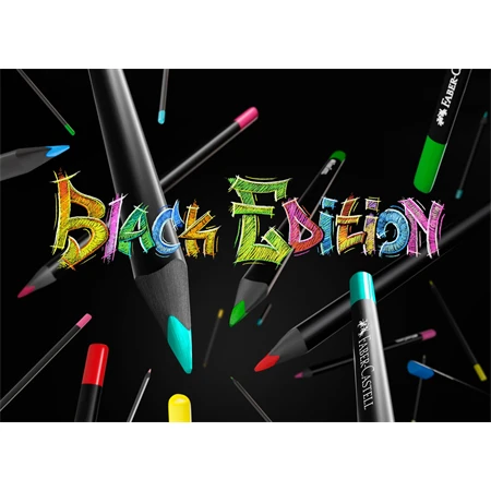 Színes ceruza készlet 100db-os Faber-Castell  Black Edition háromszögletű, fekete test, vastag karton ceruzatartó dooz
