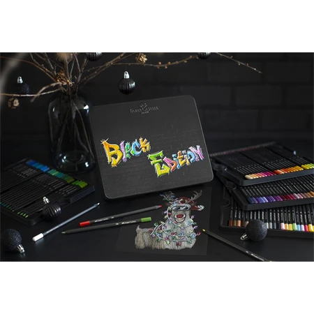 Színes ceruza készlet 100db-os Faber-Castell  háromszögletű, fekete test, 116490 Black Edition, fém dobozban