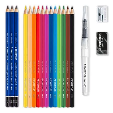 Színes ceruza készlet 12+3db-os STAEDTLER 146 10C ecsettel, radírral, hegyezővel, grafitceruzával