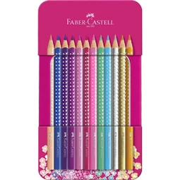 Színes ceruza készlet 12db-os FABER Sparkle rózsaszín fém dobozban