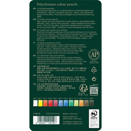 Színes ceruza készlet 12db-os Faber-Castell Polychromos fém dobozban