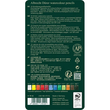 Színes ceruza készlet 12db-os Faber-Castell akvarell ALBRECHT DÜRER fém dobozban