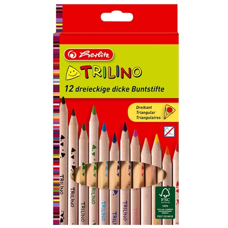 Színes ceruza készlet 12db-os HERLITZ Trilino háromszögű, vastag, natúr
