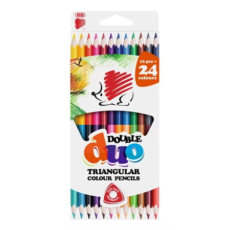 Színes ceruza készlet 12db-os ICO SÜNI kétvégű 24 színű háromszögű ceruzatest