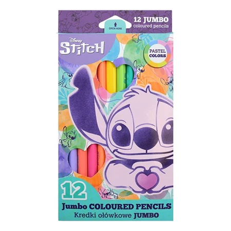 Színes ceruza készlet 12db-os Lilo és Stitch jumbo/vastag háromszögletű  12 darabos pasztell dobozos COOLPACK