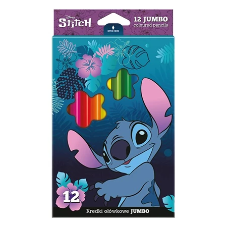 Színes ceruza készlet 12db-os Lilo és Stitch jumbo/vastag háromszögletű kék dobozos COOLPACK