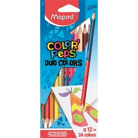 Színes ceruza készlet 12db-os MAPED Color Peps Duo kétvégű, 24 különböző szín, háromszögletű test, törésbiztos hegy