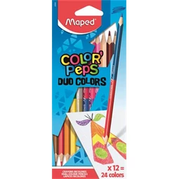 Színes ceruza készlet 12db-os MAPED Color Peps Duo kétvégű, 24 különböző szín, háromszögletű test, törésbiztos hegy